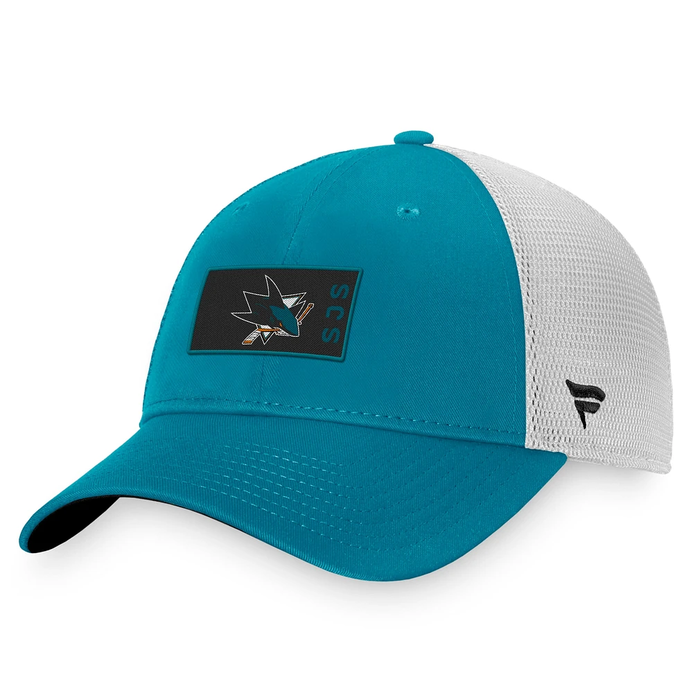 Men's Fanatics Teal/White San Jose Sharks Authentic Pro Rink Trucker Snapback Hat