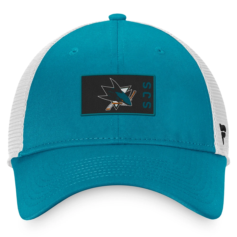 Men's Fanatics Teal/White San Jose Sharks Authentic Pro Rink Trucker Snapback Hat