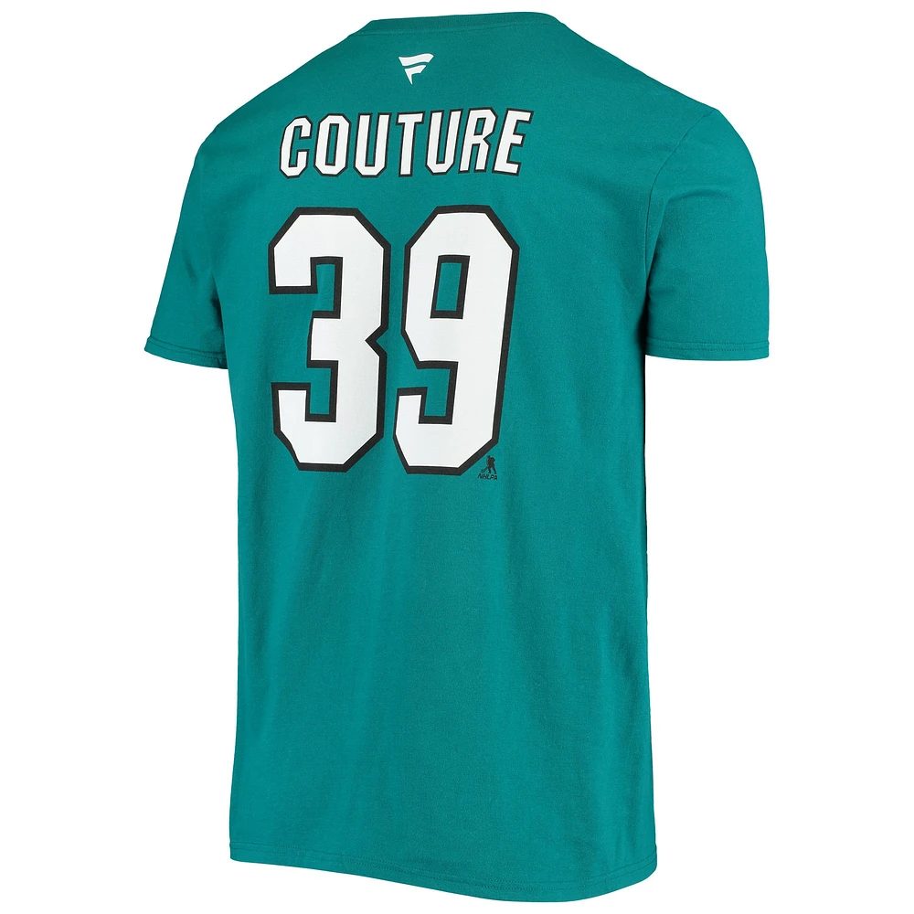 T-shirt avec nom et numéro de joueur des Sharks San Jose Fanatics Teal Logan Couture pour hommes