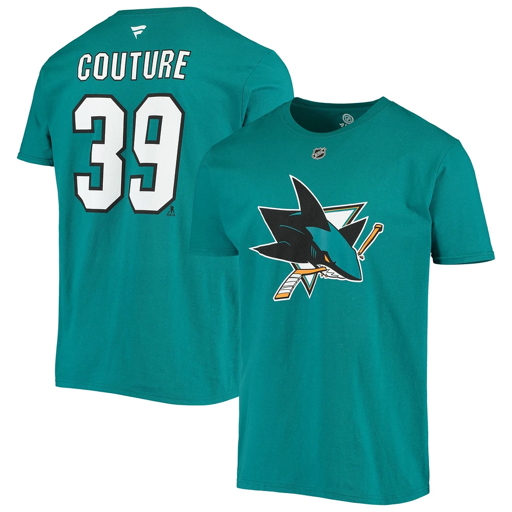 T-shirt avec nom et numéro de joueur des Sharks San Jose Fanatics Teal Logan Couture pour hommes
