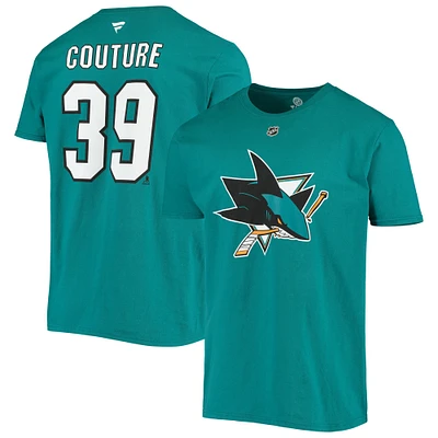T-shirt avec nom et numéro de joueur des Sharks San Jose Fanatics Teal Logan Couture pour hommes