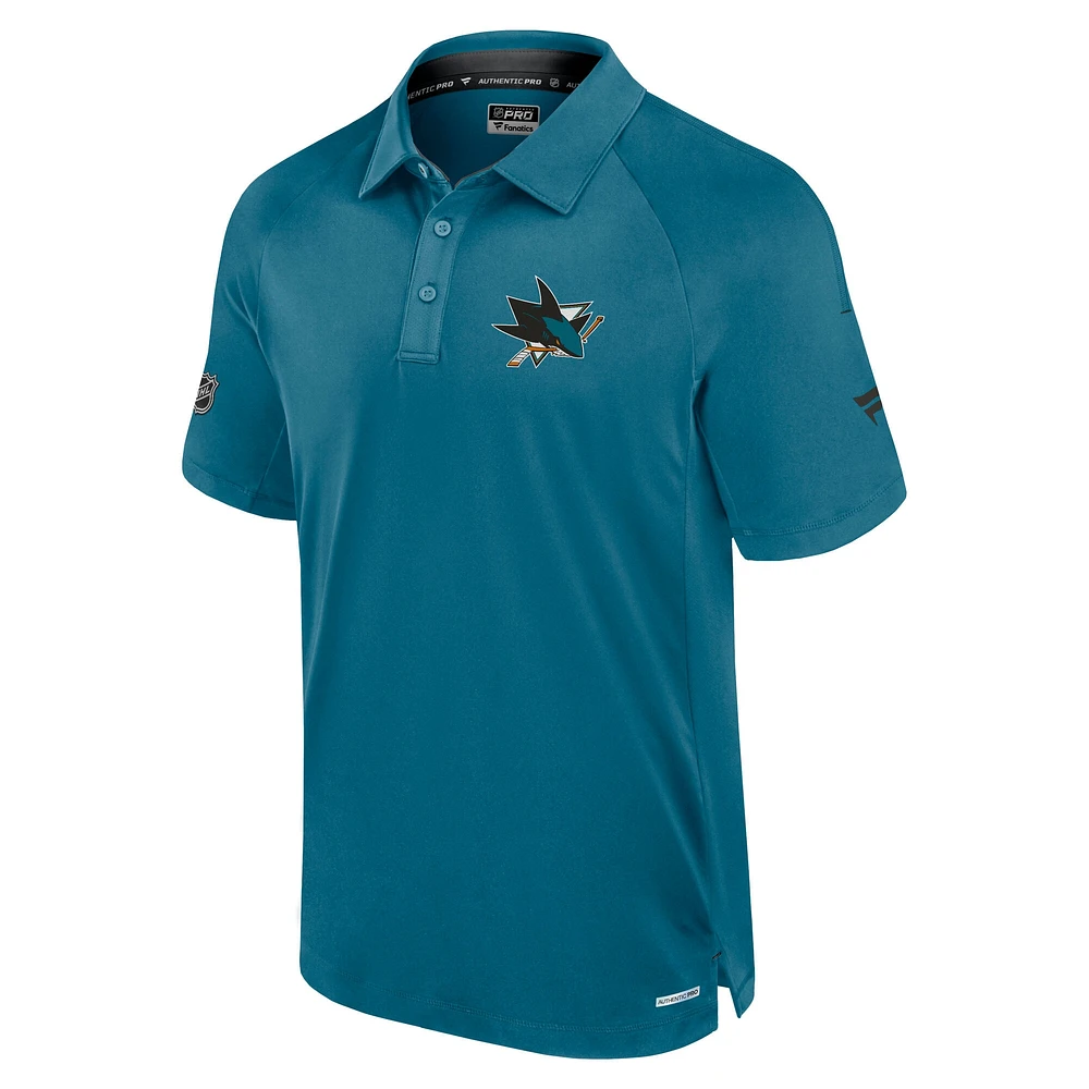 Polo authentique Pro Rink San Jose Sharks bleu sarcelle Fanatics pour homme