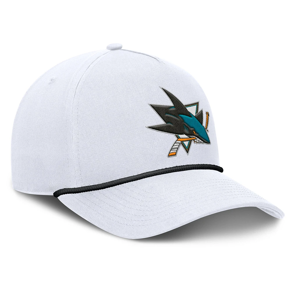 Men's Fanatics White San Jose Sharks Rope A-Frame Adjustable Hat