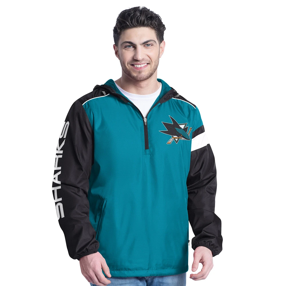 Men's G-III Sports by Carl Banks Teal/Black San Jose Sharks Lateral Half-Zip Hoodie Jacket