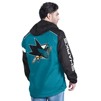 Men's G-III Sports by Carl Banks Teal/Black San Jose Sharks Lateral Half-Zip Hoodie Jacket
