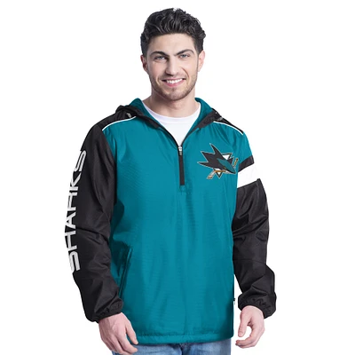 Men's G-III Sports by Carl Banks Teal/Black San Jose Sharks Lateral Half-Zip Hoodie Jacket