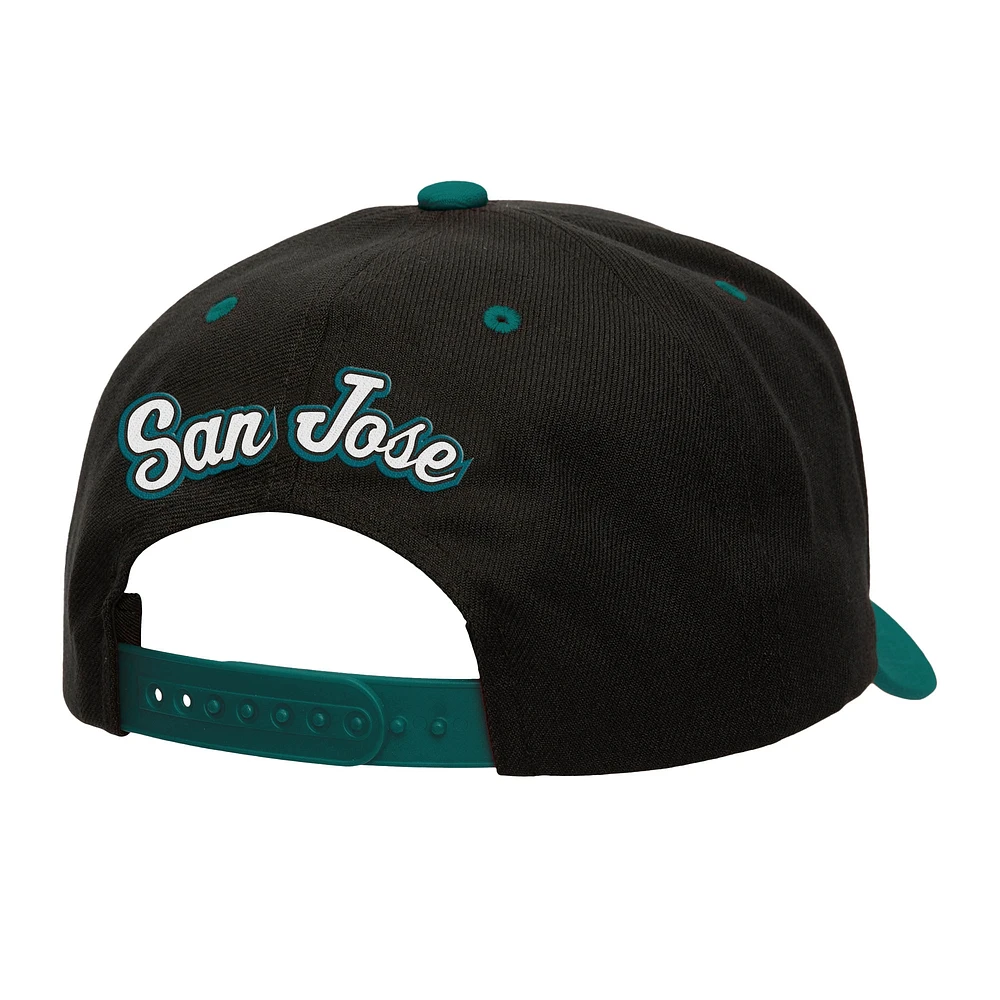 Men's Mitchell & Ness Black/Teal San Jose Sharks Backside Script Two-Tone Pro Crown Adjustable Hat