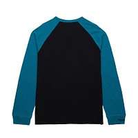 Men's Mitchell & Ness  Black/Teal San Jose Sharks Legendary Slub Raglan Long Sleeve T-Shirt