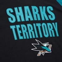 Men's Mitchell & Ness  Black/Teal San Jose Sharks Legendary Slub Raglan Long Sleeve T-Shirt