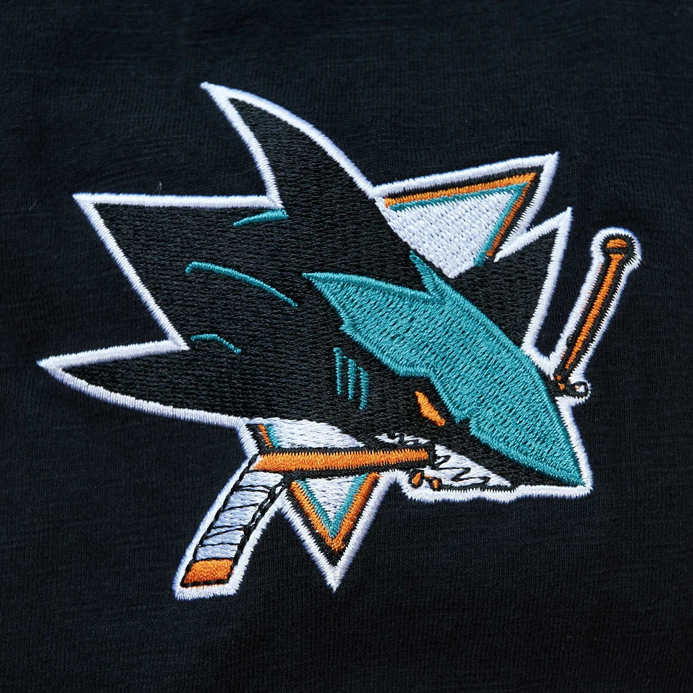 Men's Mitchell & Ness Black San Jose Sharks Legendary Slub Hoodie Long Sleeve T-Shirt