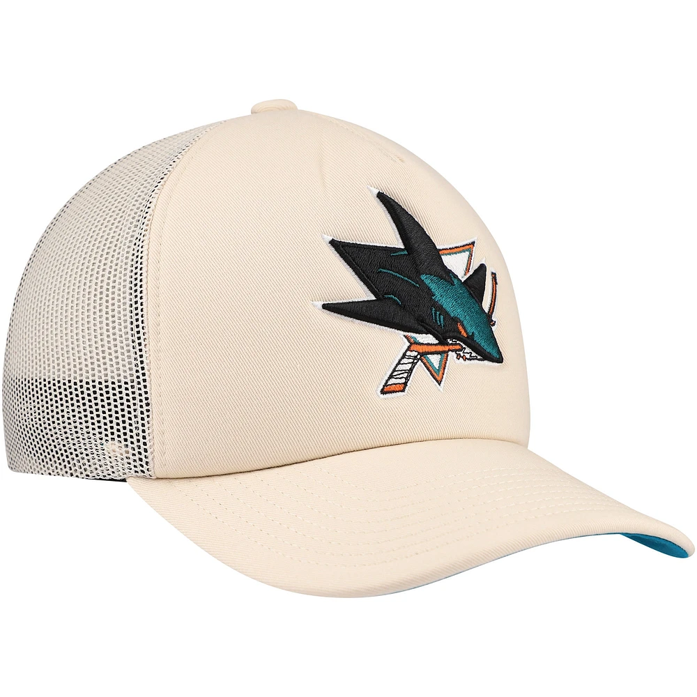 Casquette réglable de camionneur avant en mousse crème San Jose Sharks Mitchell & Ness pour hommes