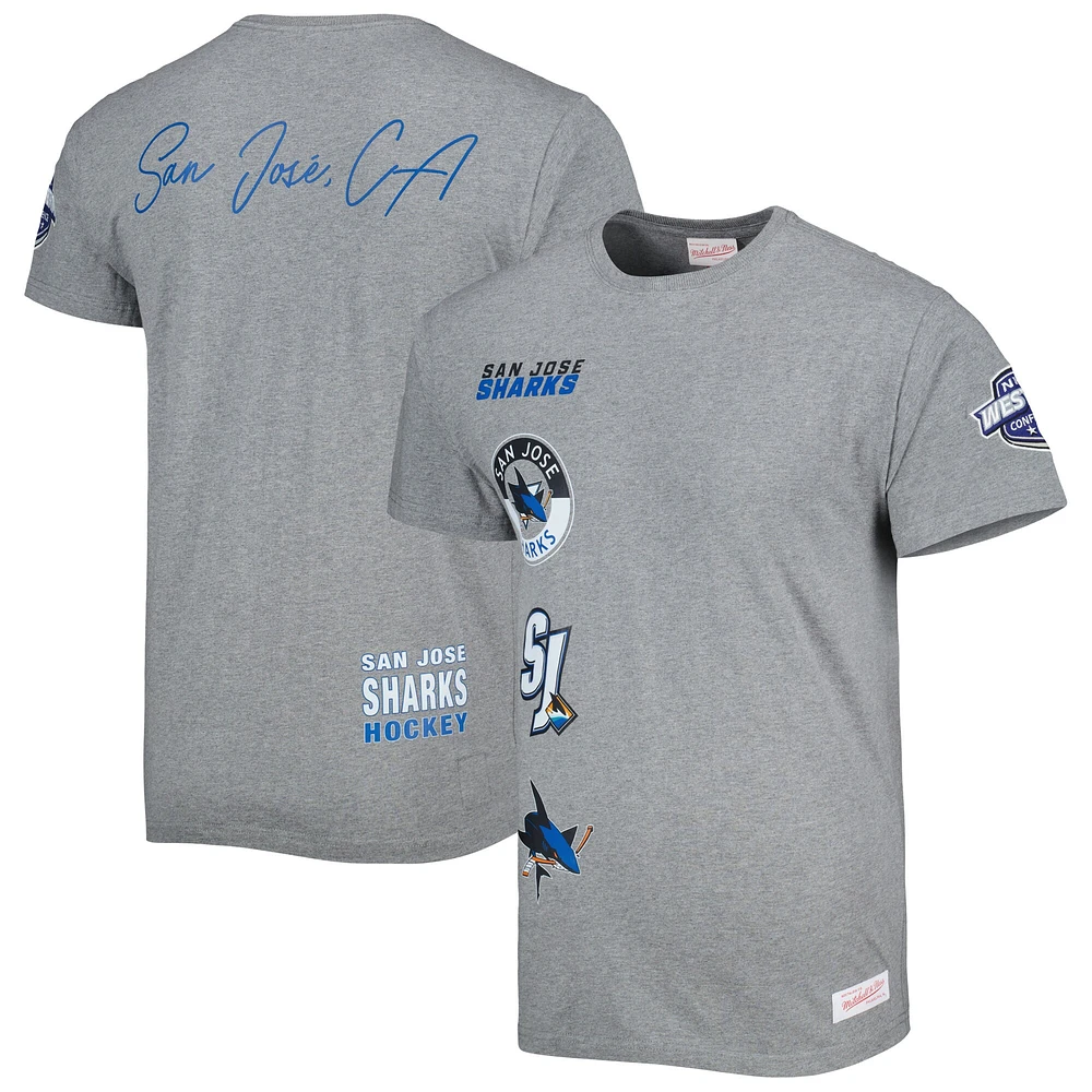 T-shirt de la collection City des Sharks San Jose gris chiné Mitchell & Ness pour hommes