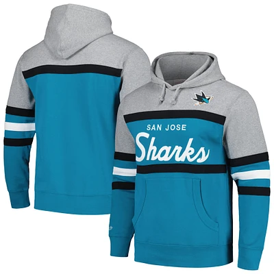 Men's Mitchell & Ness Teal/Gray San Jose Sharks Head Coach Pullover Hoodie