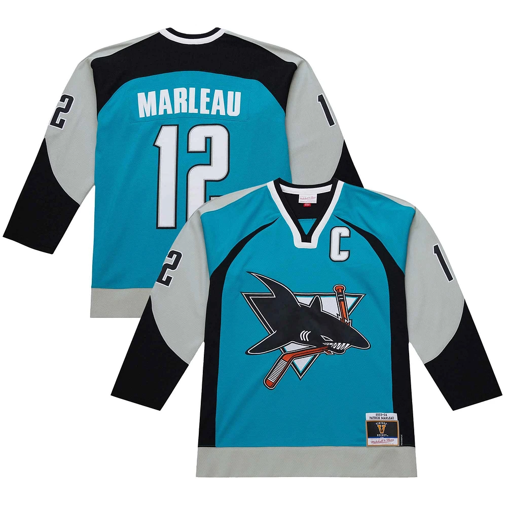 Maillot de jeu puissance Patrick Marleau Teal San Jose Sharks 2003-04 pour homme