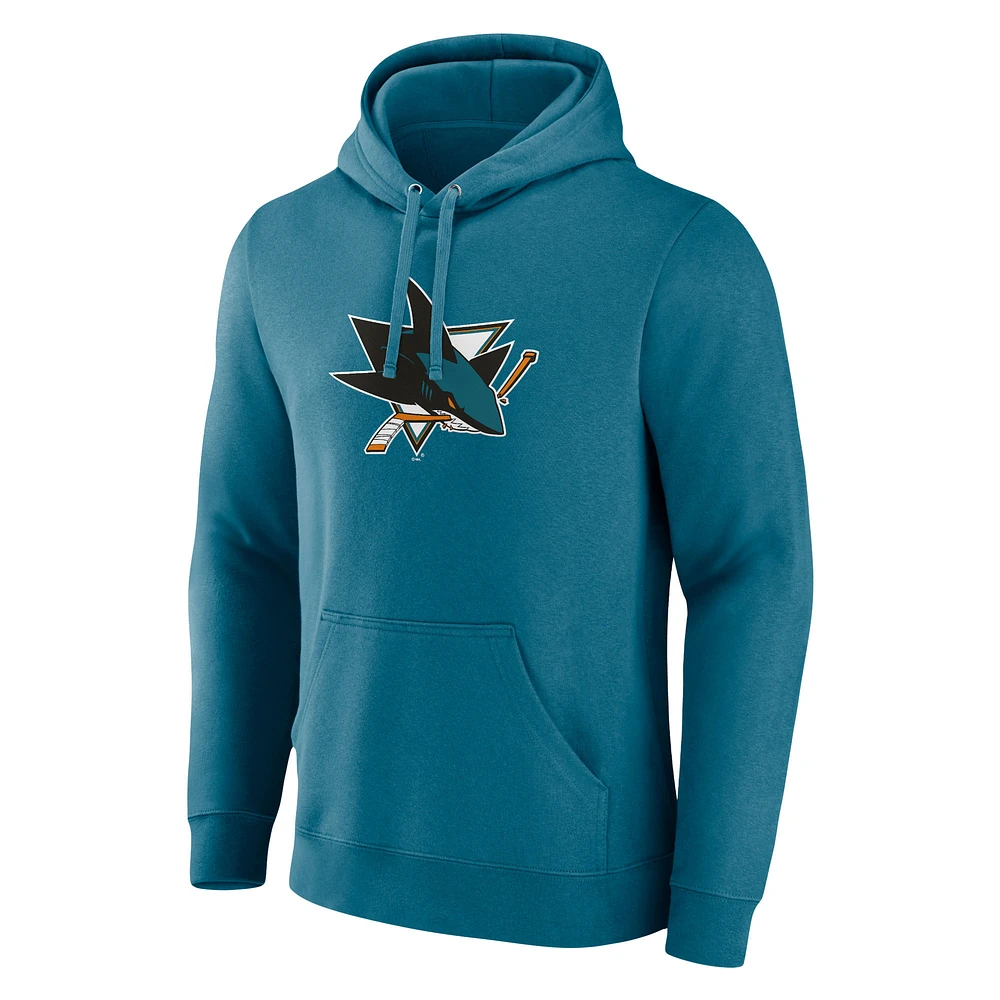 Men's Teal San Jose Sharks Primary Logo Pullover Hoodie