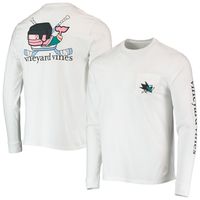 Men's Vineyard Vines White San Jose Sharks Hockey Helmet Pocket Long Sleeve T-Shirt