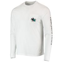 Men's Vineyard Vines White San Jose Sharks Hockey Helmet Pocket Long Sleeve T-Shirt