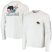 Men's Vineyard Vines White San Jose Sharks Hockey Helmet Pocket Long Sleeve T-Shirt