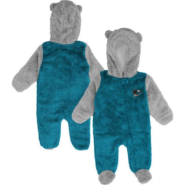 Nouveau-né et bébé Teal San Jose Sharks Game Nap Teddy Fleece Bunting Full-Zip Sleeper