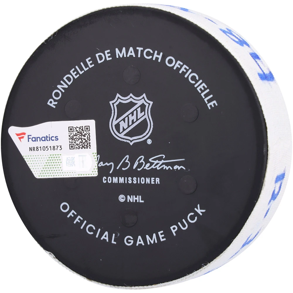 Rondelle de but utilisée par Ryan Carpenter pour le match des Sharks de San Jose du 3 décembre 2023 contre les Rangers de New York
