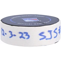Rondelle de but utilisée par Ryan Carpenter pour le match des Sharks de San Jose du 3 décembre 2023 contre les Rangers de New York