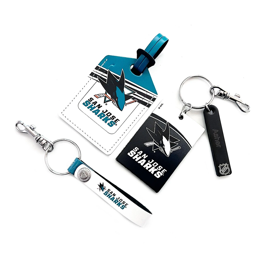 San Jose Sharks - Coffret cadeau trois pièces en cuir avec étiquette personnalisée