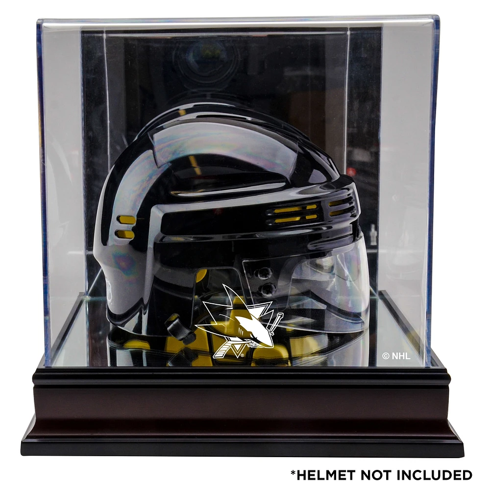 Vitrine de présentation pour mini casque avec logo en acajou des Sharks de San Jose