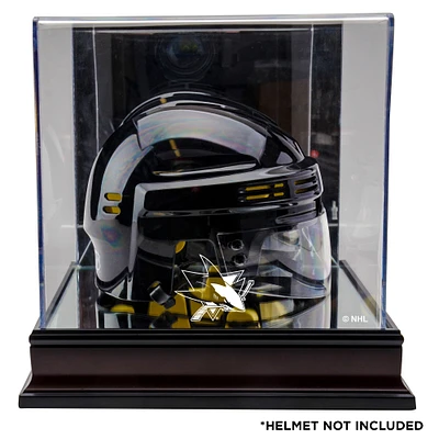 Vitrine de présentation pour mini casque avec logo en acajou des Sharks de San Jose