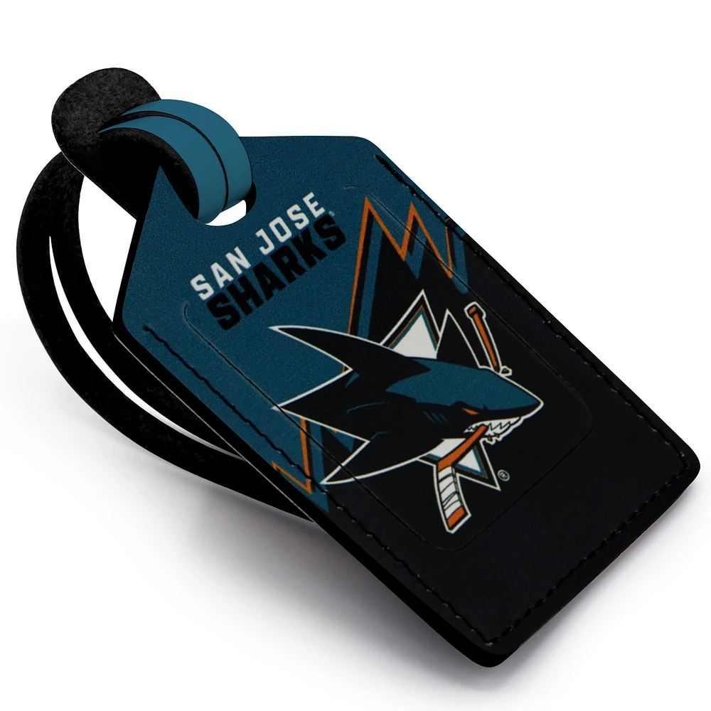 Étiquette de bagage en cuir personnalisée San Jose Sharks bleu sarcelle