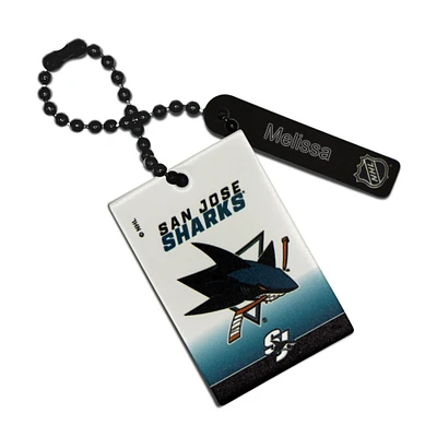 White San Jose Sharks Personalized Leather Rectangle Bag Tag