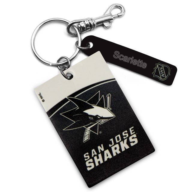 Porte-clés rectangulaire en cuir blanc San Jose Sharks personnalisé