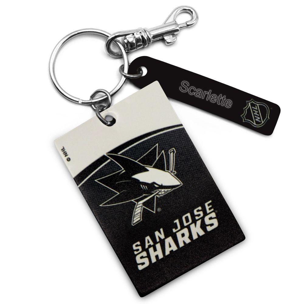 White San Jose Sharks Personalized Leather Rectangle Keychain