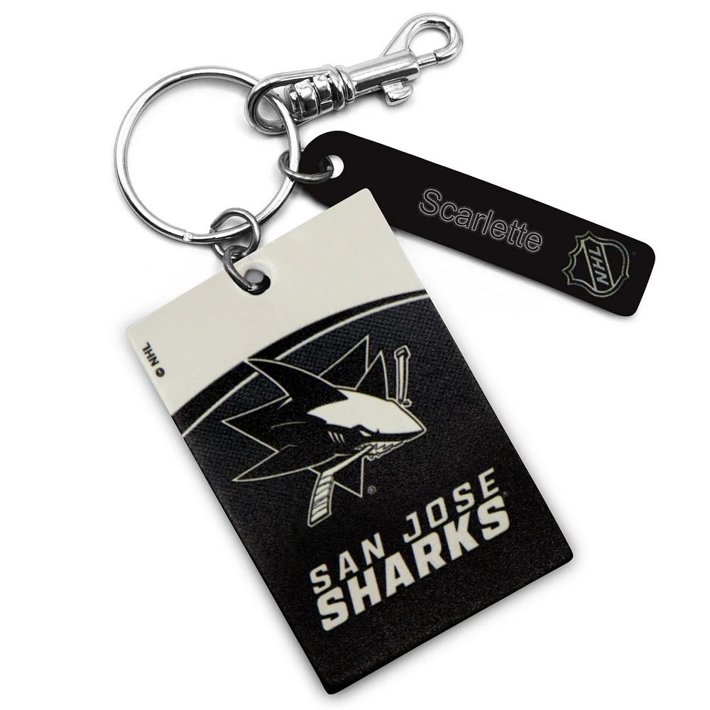 White San Jose Sharks Personalized Leather Rectangle Keychain