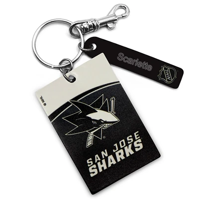 White San Jose Sharks Personalized Leather Rectangle Keychain