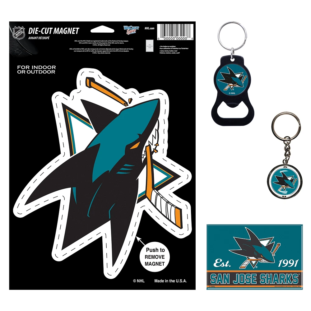 WinCraft San Jose Sharks 4-Pack Key Rings and Magnets Set