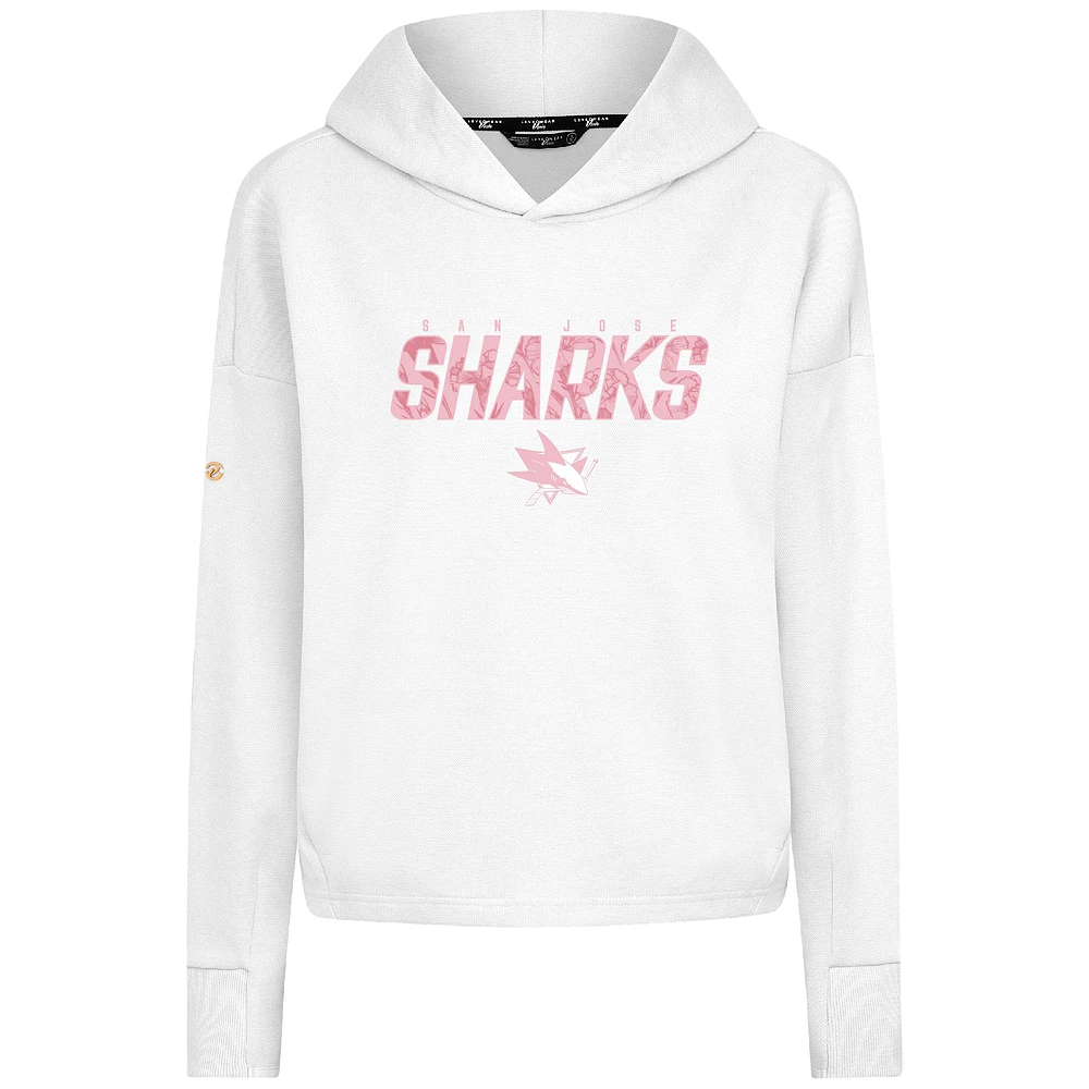 Women's Levelwear  White San Jose Sharks Mother's Day Sweet Floral Tri-Blend Cropped Pullover Hoodie