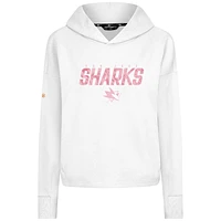 Women's Levelwear  White San Jose Sharks Mother's Day Sweet Floral Tri-Blend Cropped Pullover Hoodie