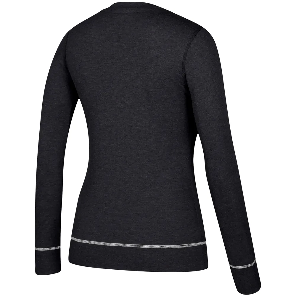 T-shirt à manches longues et col en V lacets adidas Heathered Black San Jose Sharks Skate Through pour femme