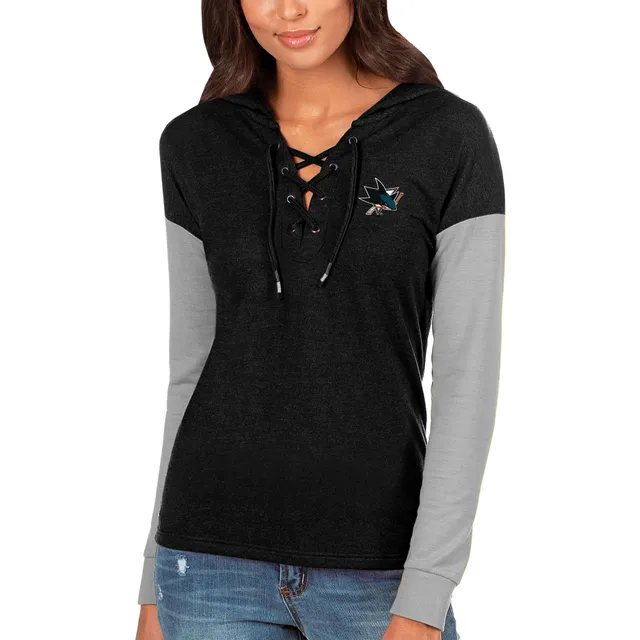 Pittsburgh Steelers Antigua Women's Warm-Up Tri-Blend Hoodie Long Sleeve  V-Neck T-Shirt- Heathered Gray