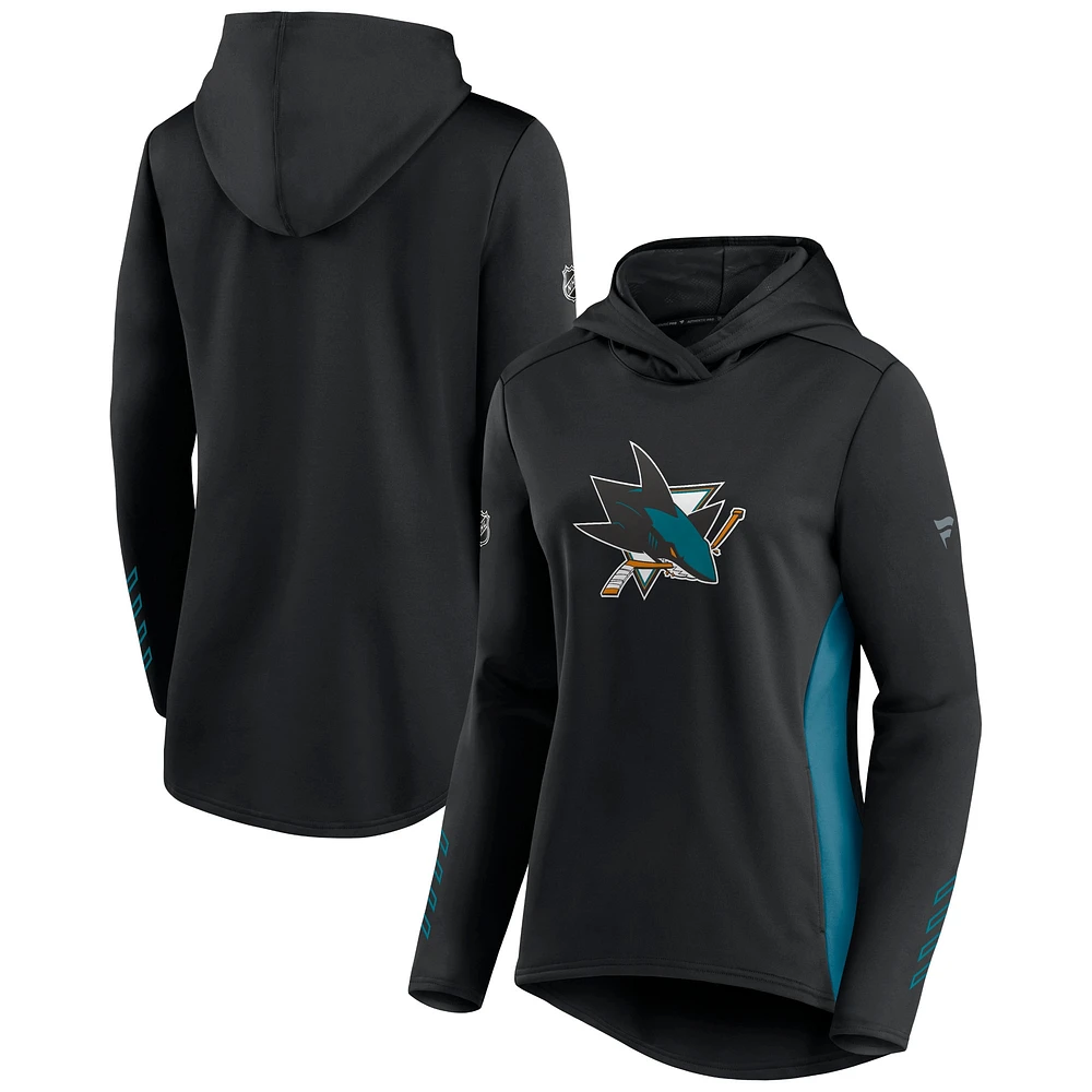 Sweat à capuche Authentic Pro Locker Room pour femme noir/bleu sarcelle des Sharks de San Jose