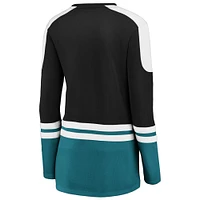 Women's Black/Teal San Jose Sharks Iconic Slapshot Long Sleeve Notch Neck T-Shirt