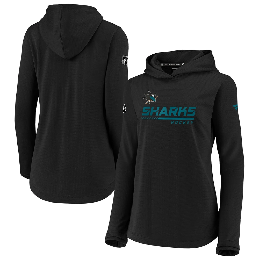 Women's Black San Jose Sharks Authentic Pro Pullover Hoodie