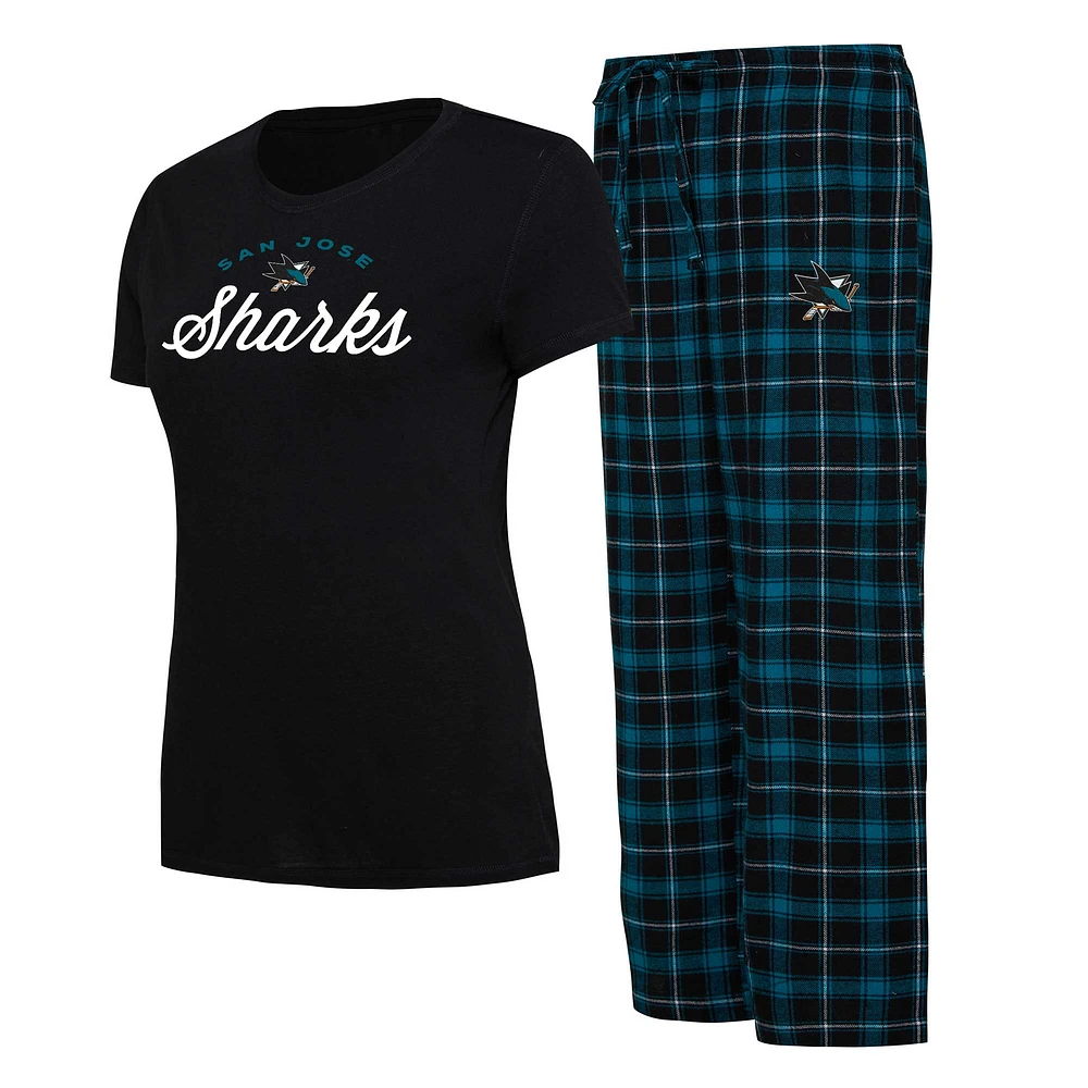 Ensemble de nuit Concepts Sport pour femmes, t-shirt et pantalon pyjama, San Jose Sharks Arctic, noir/bleu sarcelle