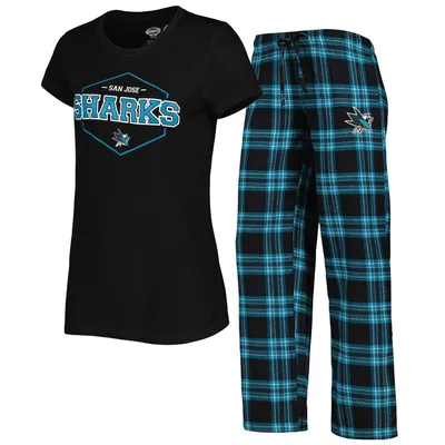 San Jose Sharks Concepts Sport Women's Badge T-Shirt & Pants Sleep Set - Black/Teal