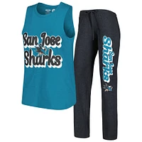 Concepts Sport Bleu sarcelle/noir San Jose Sharks Meter Muscle Débardeur et pantalon Ensemble de nuit