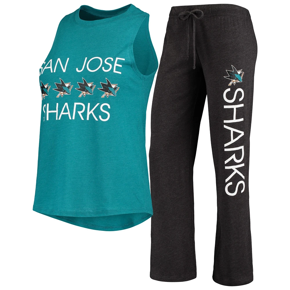 Ensemble de nuit avec débardeur et pantalon Concepts Sport pour femmes, sarcelle/noir, San Jose Sharks Meter