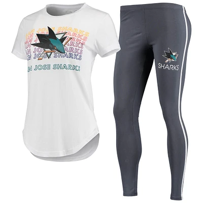 Ensemble t-shirt et leggings Concepts Sport blanc/charbon pour femmes, San Jose Sharks Sonata