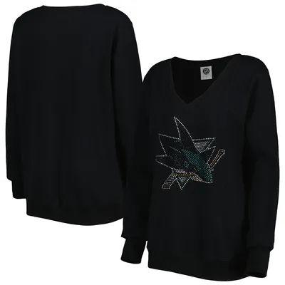 San Jose Sharks Cuce Women's Rhinestone V-Neck Pullover Sweatshirt - Black