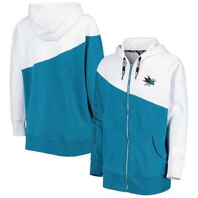 Sweat à capuche zippé DKNY Sport San Jose Sharks Gina pour femme, bleu sarcelle/blanc