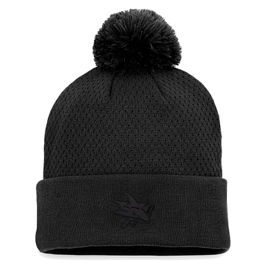 Bonnet en tricot à revers authentique Pro Road Fanatics pour femmes, noir, San Jose Sharks, avec pompon